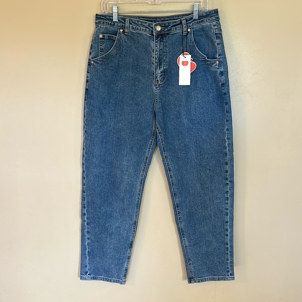 NWT Cider jeans high rise straight 5-pocket stretch in Mid Blue Women’s Sz 10